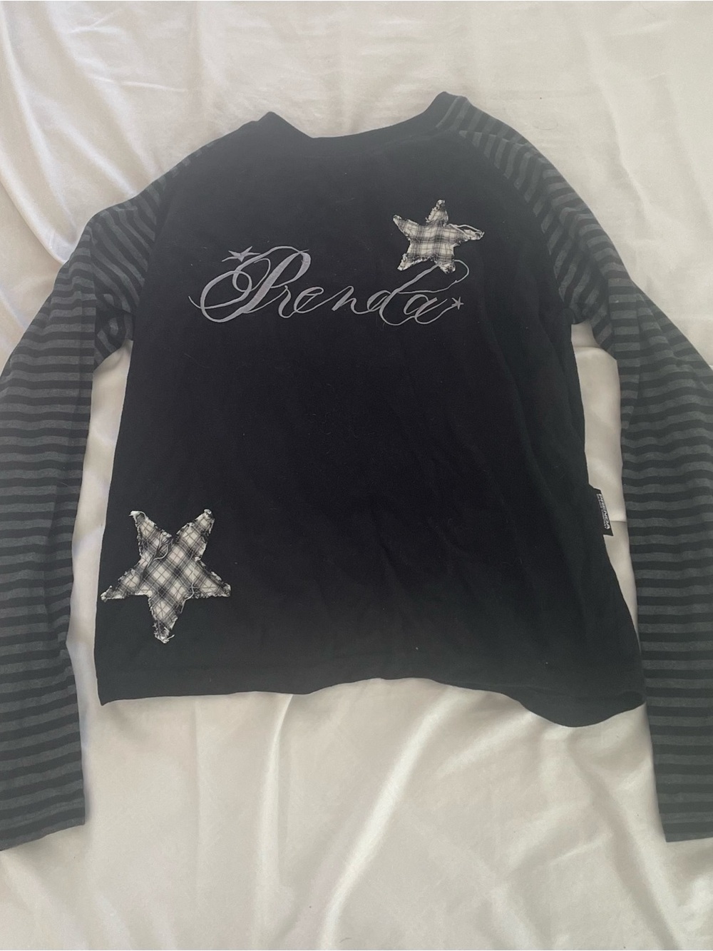 Prenda Black Long-Sleeve Top with Plaid Star Accents from Korea